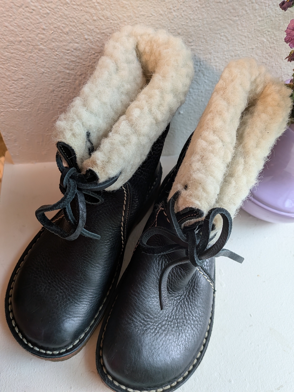 Duckfeet 37 Arhus Black Leather Shearling-Lined Boots